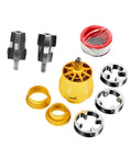 Killer Precision One Inch Water Pipe Threading Tool Built Hella Tough Die Cast Metal components, including yellow tool and metal fittings.