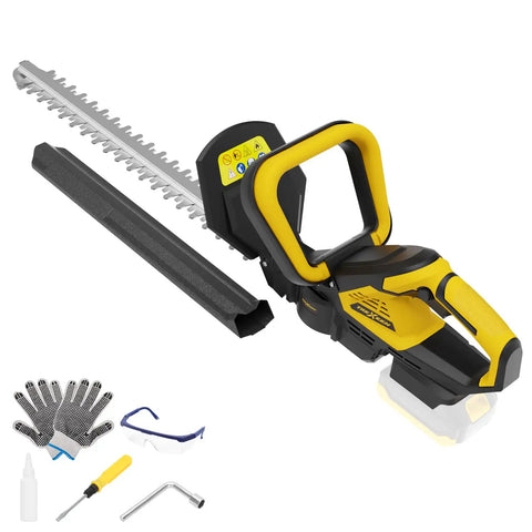Cordless Hedge Trimmer With 20V Battery, 22 Inch Dual Action Blade, 0.6 Inch Cutting Capacity, 1600 RPM, Safety Lock