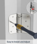Top Shelf 4 Pack Self Closing Door Hinges With Adjustable Spring Tension No Sweat Setup Slick Brushed Nickel Finish close-up installation.