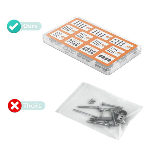 Universal TV Mount Hardware Kit Featuring M4 M5 M6 M8 Screws And Spacers In A Sturdy Organizer Box Showing quality packaging.