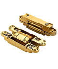 Two Piece Set Of Three Dimensional Adjustable Hidden Door Hinges Featuring A Slick Zinc Alloy Build For Heavy Duty Use That Puts No Fuss Installations On Autopilot While Keeping Cabinets Looking Damn Sharp In Silver Tone, gold finish.