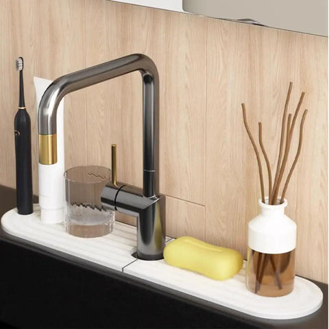 Heavy Duty White Diatomite Sink Stone and Faucet Drying Mat That Soaks Up Every Drop and Keeps Your Kitchen Counter Totally Crisp Quick Dry Splash Protector Wraps Perfectly Around Any Faucet