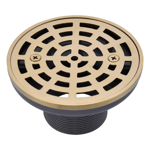 4-1/4 Inch Shower Drain in Brushed Gold Stainless Steel With Removable Quadrato Grate Includes Drain Flange Kit High Flow 20-25 L/min