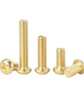Tough As Nails Brass Machine Screws M4 Four Millimeter Round Head Cross Drive Fasteners For Stubborn DIY And Electrical Mods 35mm Pack Of Fifteen Daily Driver Hardware displayed in assorted lengths.
