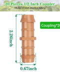 Drip Irrigation Barbed Coupling Set, 20 Pack, 1/2 Inch Tubing Fittings For 17mm 0.600 Inch ID Drip Lines, Connectors