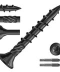 No. 8 X 1-1/4 Inch Deck Screws Set, 398 Pieces, 2 Pound Carbon Steel, Black Epoxy Coated, Flat Head, Rust Resistant, Torx T25 Bit Included