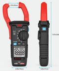 True RMS Digital Clamp Meter For DIY And Pros, 6000 Counts with red and black design, dimensions labeled