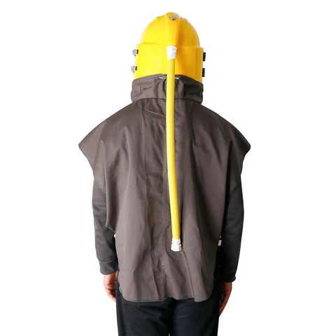 Back view of Sandblast Helmet With Air Supplied Hood And Protective Cloak For Sandblasting Safety Work Durable ABS Construction
