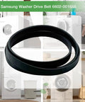 Beefed Up Dryer Drum Belt Replacement For Samsung Washers 6602001655 in front of Samsung washer image montage