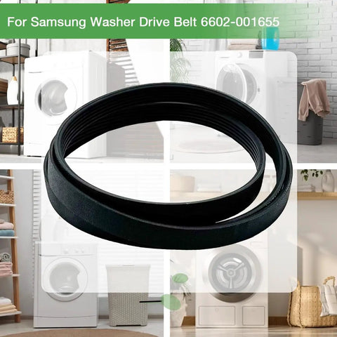 Beefed Up Dryer Drum Belt Replacement For Samsung Washers 6602001655 in front of Samsung washer image montage