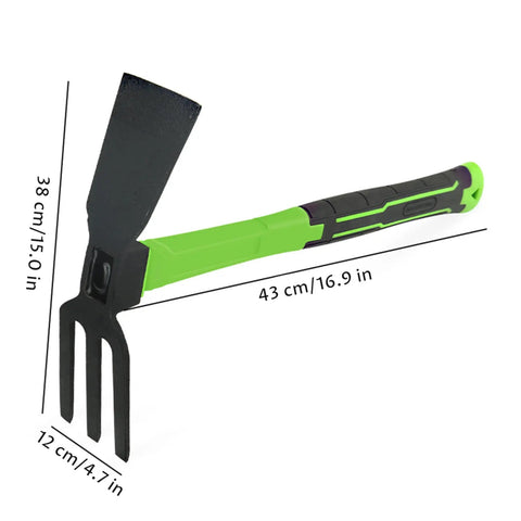 Heavy Duty Double Sided Garden Pick Axe 16.9 Inch With Non Slip Handle Mattock showing measurements