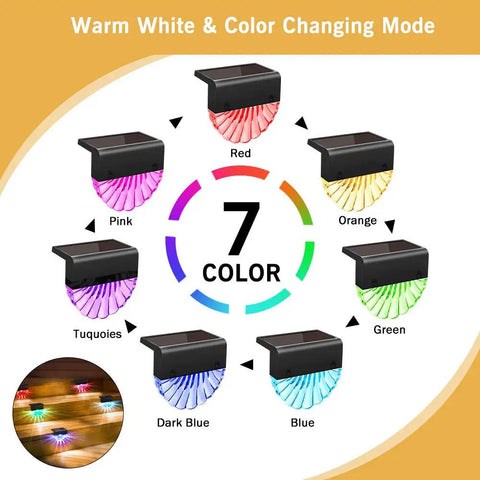 8 Pack Outdoor Solar Deck Lights Waterproof LED Step Lights with color options for patio, stairs, and pathways, yard decor.
