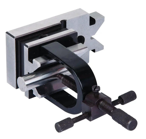 Hardened Steel Multi Use Vee Block And Clamp Set With Precision Ground Finish For Pro Machinists Central Ground V Groove Pin Removal Hole And Four Three Eighths Inch 16 Tapped Holes, angled clamping setup
