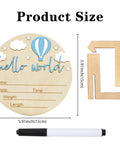 5.9 Inch Wooden Hello World Birth Announcement Sign With Pen And Stand, Blue Balloon And White Cloud Nursery Decor, Dimensions Shown