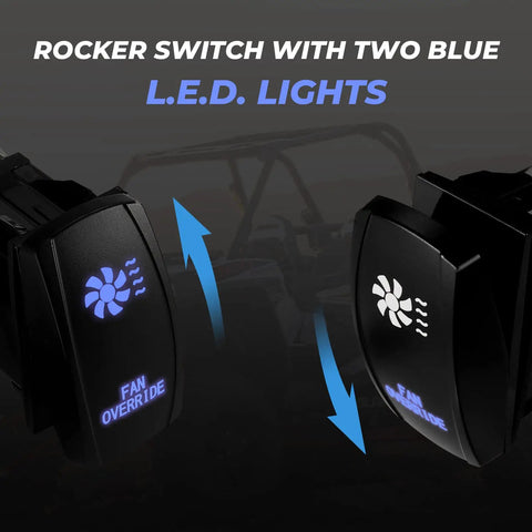 Upgraded Fan Override Switch Kit With Relay And LED Rocker Switch for Safer Engine Cooling, two LED lights shown