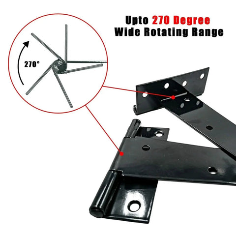 Two Pack Zinc Alloy Hinges For Cabinets And Jewelry Boxes, Retro Iron Hardware, 10 Inch, showcasing 270-degree rotation range