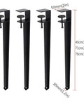 Adjustable Black Metal Table Legs 15 Inch Heavy Duty Clamp Design Quick Snap Install F Shape Iron Frame Set Of Four side view with dimensions