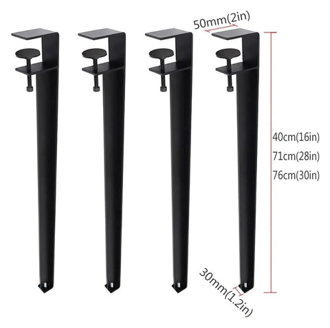 Adjustable Black Metal Table Legs 15 Inch Heavy Duty Clamp Design Quick Snap Install F Shape Iron Frame Set Of Four side view with dimensions