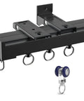 Solid As A Rock Aluminum Sliding Barn Door Rail Kit One Lane Track with smooth rollers for wall or ceiling mount in black.