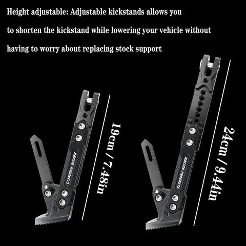 Beefed Up Universal Motorcycle Kickstand Upgrade With Adjustable CNC Aluminum Alloy Tripod Holder Side Foot Stand, height adjustable