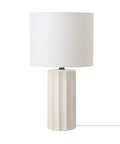 20 Inch Rustic Table Lamp With Ribbed Concrete Base And White Linen Shade, Cottagecore Accent Light For Living Room, Bedroom Or Office