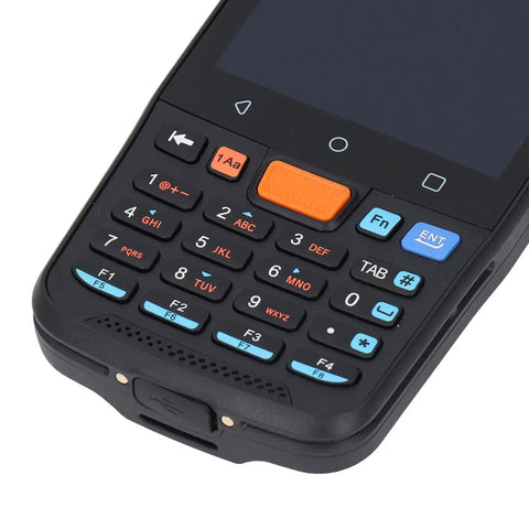 Close-up of Rugged Workhorse Enterprise Handheld Terminal With Android 11 showing keypad and part of 4 Inch Touch Screen.