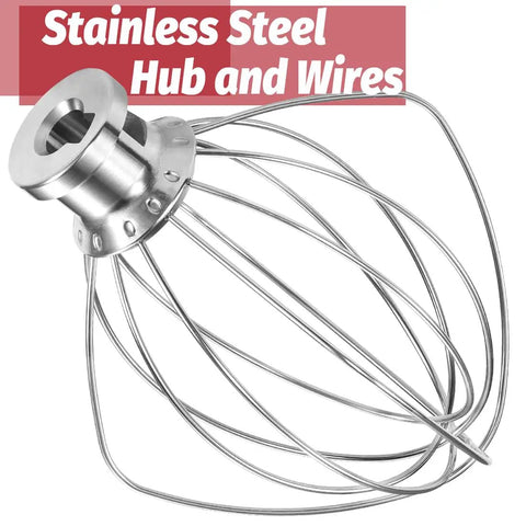 Six Wire Dishwasher Safe Whisk Attachment For 4.5 Quart And 5 Quart Tilt Head Stand Mixers, Stainless Steel Beater Focus on Hub