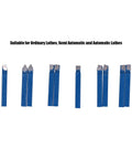 Lathe cutting tool set, 1/4-inch carbide-tipped, six blue shank tools for turning, boring, and chamfering