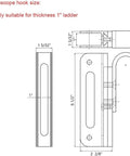 Diagram of telescope hook dimensions for 16-Foot Rolling Ladder Hardware Kit With Metal Track System And Floor Rollers, Black Finish.
