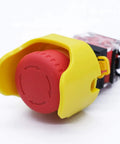 Heavy Duty Red Mushroom Emergency Stop Push Button Switch 1NC 1NO 22mm Mount with yellow protective cover.