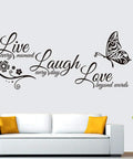 Live Love Laugh Set Of 3 Motivational Wall Stickers For Family Decor Black 18x39 Inch, inspirational quotes on wall above sofa