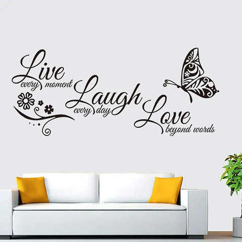 Live Love Laugh Set Of 3 Motivational Wall Stickers For Family Decor Black 18x39 Inch, inspirational quotes on wall above sofa
