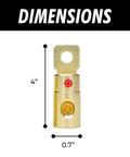 4 AWG Gold Plated Ring Terminal Set Screw Connectors Battery Ring Terminals 3/8 Inch Wire Input 5/16 Inch Ring Hole dimensions