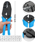 Pro Grade Heavy Duty Coaxial Cable Tool Kit With BNC Crimp Tool For RG58 RG59 RG62 RG174 shown with 8.66-inch tool size details.
