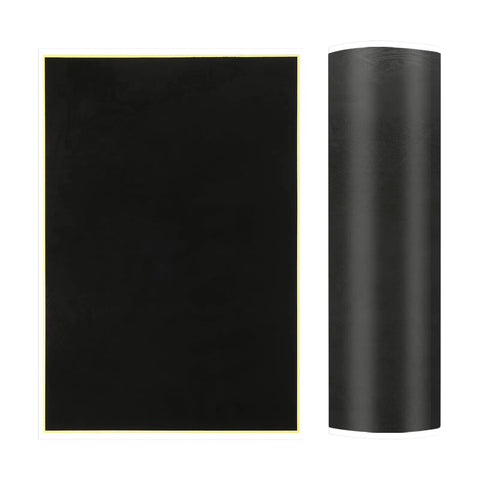 Two Pack 15.3x10.4 Inch Black Laser Engraving Paper Sheets For Fiber Laser Marking And Engraving On Metal Ceramics And Glass Scratch Resistant Water Resistant Anti Corrosion Includes Scraper showing front and rolled view.