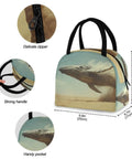 Whale Desert Jump Insulated Lunch Bag For Women Men, showing delicate zipper and strong handle with full-body print design.