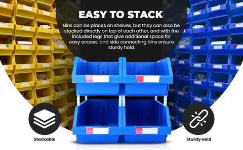 Blue Heavy Duty Thermoplastic Storage Bin Organizer Built To Last, Stackable And Hangable With Side Connect, 2 pack
