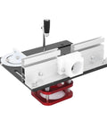 Four Jaw Clamping Router Lift System With 51mm Stroke And Precise 1mm Increments Base Plate Fit For 64 To 66mm Motors Engraving Slotting Chamfering And Table Saw Insert Setup For Pro Grade Woodworking Upgrades. Aluminum router lift with hand crank and base plate