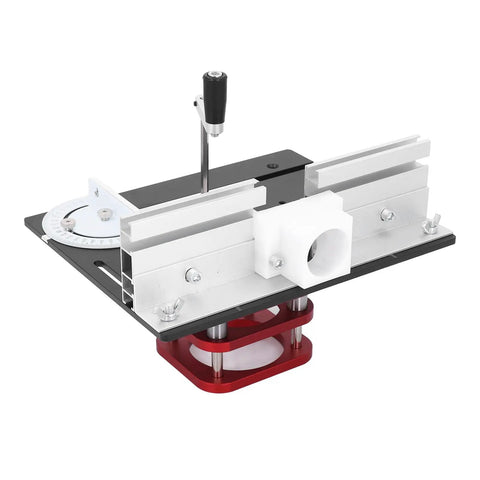 Four Jaw Clamping Router Lift System With 51mm Stroke And Precise 1mm Increments Base Plate Fit For 64 To 66mm Motors Engraving Slotting Chamfering And Table Saw Insert Setup For Pro Grade Woodworking Upgrades. Aluminum router lift with hand crank and base plate