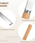 Eight Piece Wood Lathe Tool Set With Steel Blades showing reinforced ferrule, wood handle, and manganese steel blade details.