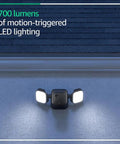Outdoor 4 Floodlight Camera With Wireless Security 700 Lumen Smart Lighting mounted on exterior wall at night