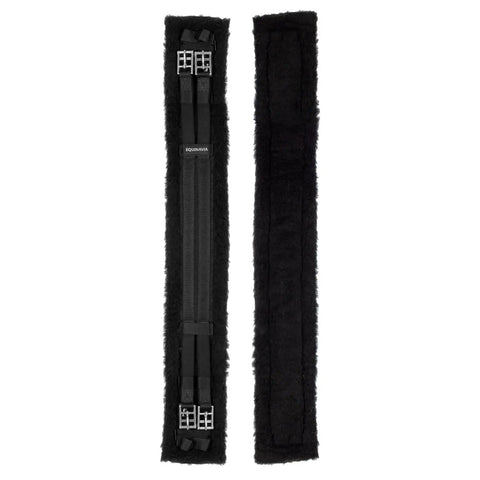 Soft Fleece Lined Dressage Girth Cinch For Horses Black 28 Inch with durable nylon top and heavy duty reinforcement, front view.