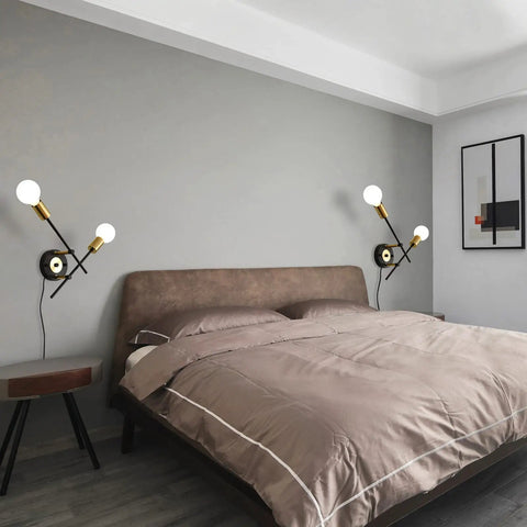 Bedroom with Plug In Two Light Wall Sconce, Black Wall Lamp With Switch, Sleek Modern Vanity Lighting For Bathroom And Bedroom