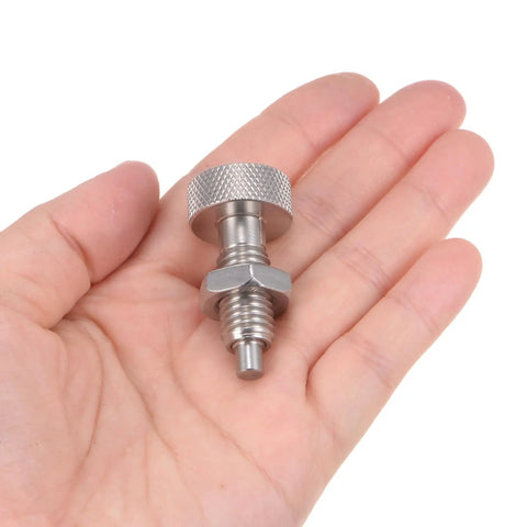 Heavy Duty Stainless Steel Spring Plunger With Knurled Handle Delivering Smooth Retractable Action And M10 X 1.5 Threads for gear maintenance in hand.