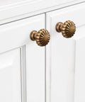 10 Pack Antique Brass Kitchen Cabinet Knobs Set With Retro Drawer Hardware Aged Bronze Zinc Alloy Handles installed on white cabinet