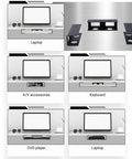 Top Rated Premium Heavy Duty Under Desk Laptop Mount Slick Stainless Steel Storage Shelf For Laptops Keyboards Cable Boxes And Modems shown supporting various devices.