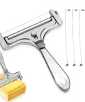 Adjustable Cheese Slicer With Four Replaceable Stainless Wires Heavy Duty Aluminum Alloy Handheld Cheese Cutter For Block And Sharp Cheeses Butter Smooth Cuts That Truly Slaps Home Kitchen Gadgets For Hard Dairy with butter slices.