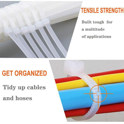 Heavy Duty Nylon Cable Zip Ties 8 Inch Self Locking Wire Ties UV Resistant 50 Lbs Tensile Strength 100 Pack for Cable Management