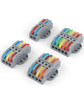 Easy Install Wire Connector Kit No Fuss Tool Free Quick Wire Cable Connectors with Fix Hole, universal compact terminal blocks shown.