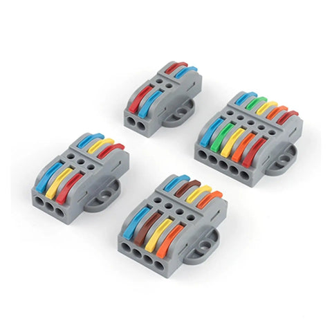 Easy Install Wire Connector Kit No Fuss Tool Free Quick Wire Cable Connectors with Fix Hole, universal compact terminal blocks shown.